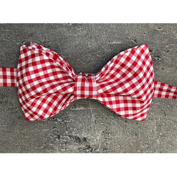 NEW Custom Mens Gingham Bow‎ Tie Pre-tied Adjustable Gift 4 Him Red/White Check - Picture 3 of 4
